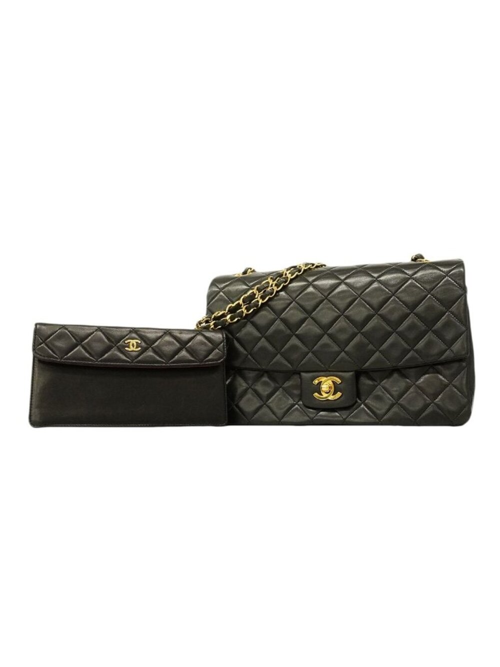Chanel Shoulder Bag Quilted Lambskin Black Gold